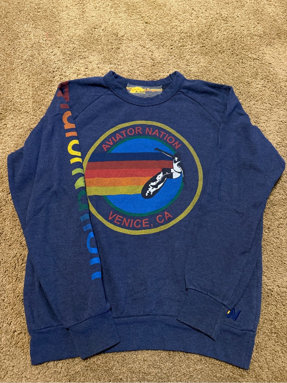 Aviator Nation Venice CA Rainbow Graphic Crewneck Sweatshirt